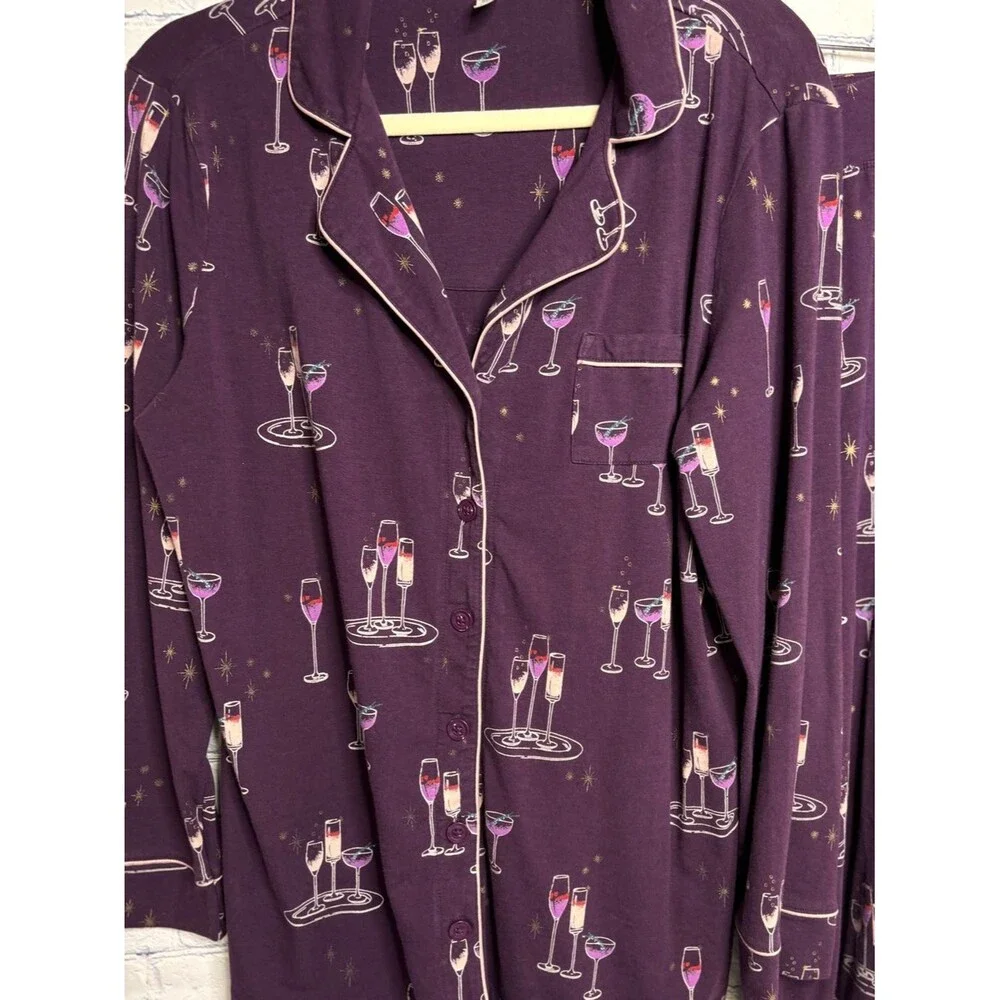 Soma Purple Champagne Toast Cheers Loungewear Holiday Cabincore Pajamas Set M